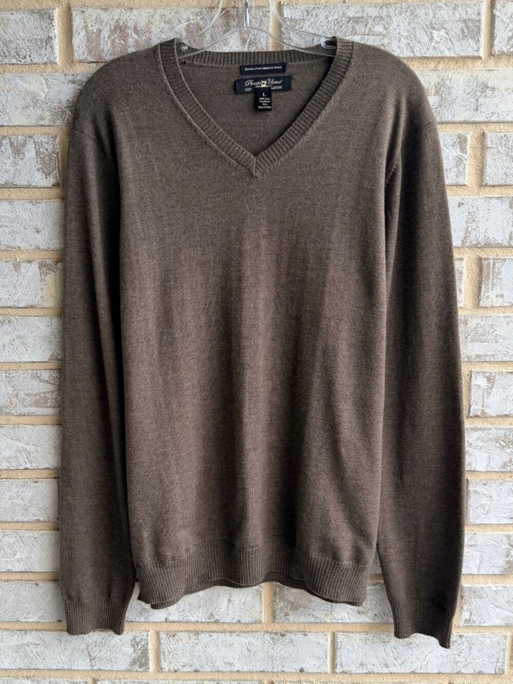 Pronto Uomo 100% Merino Wool Long Sleeve V-Neck Brown Sweater Men's Size L